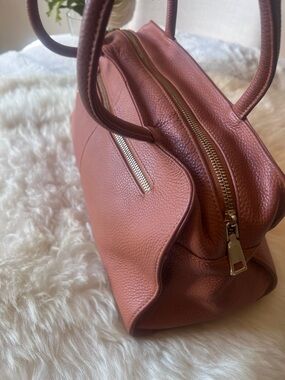 Kattee Cognac Brown Pebbled Faux Leather Satchel Shoulder Bag Gold Zip